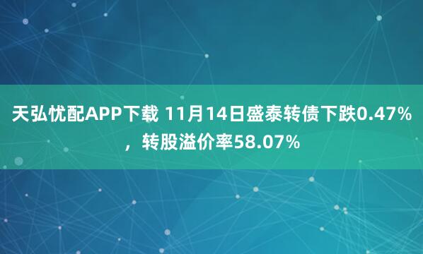 天弘忧配APP下载 11月14日盛泰转债下跌0.47%，转股溢价率58.07%